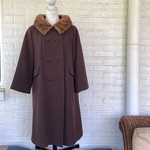 Vintage Brown Holly Gab Kent Avery and Co Wool and Fur Collar Coat